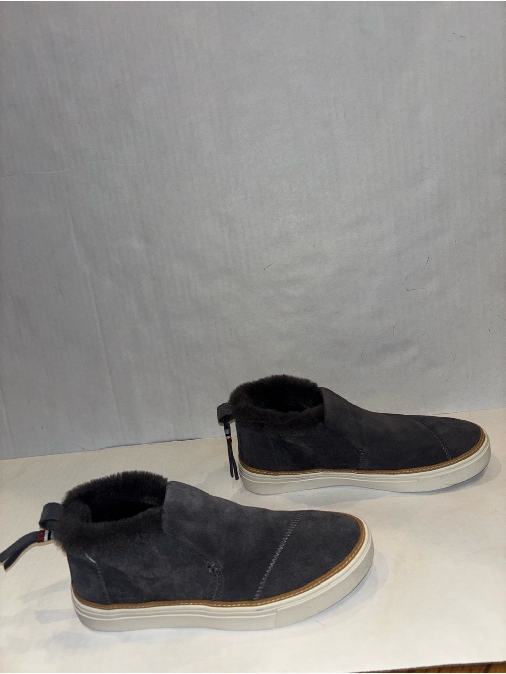 Toms Women's Charcoal Suede Ankle Booties with Shearling Trim